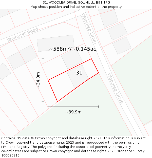 31, WOODLEA DRIVE, SOLIHULL, B91 1PG: Plot and title map