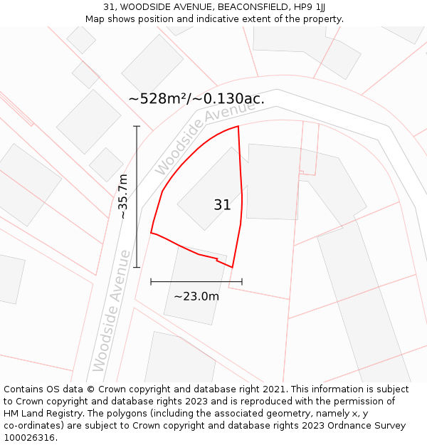 31, WOODSIDE AVENUE, BEACONSFIELD, HP9 1JJ: Plot and title map