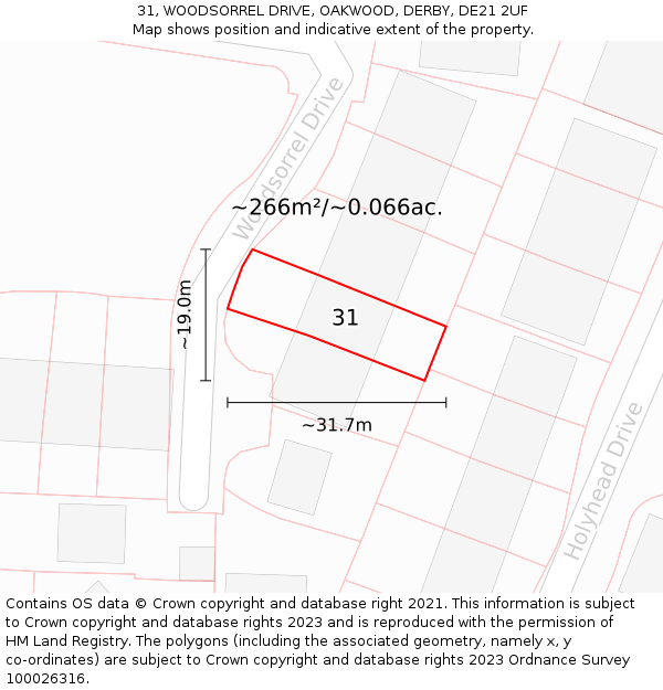 31, WOODSORREL DRIVE, OAKWOOD, DERBY, DE21 2UF: Plot and title map