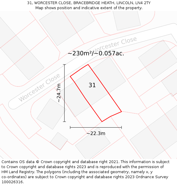 31, WORCESTER CLOSE, BRACEBRIDGE HEATH, LINCOLN, LN4 2TY: Plot and title map