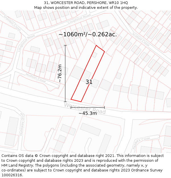 31, WORCESTER ROAD, PERSHORE, WR10 1HQ: Plot and title map