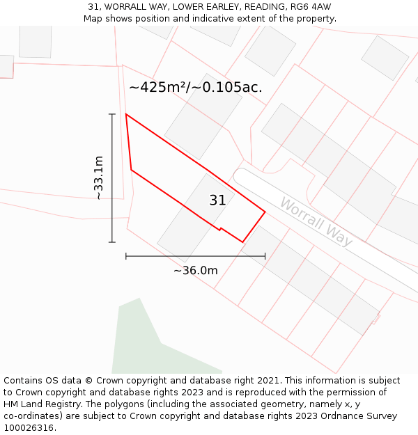 31, WORRALL WAY, LOWER EARLEY, READING, RG6 4AW: Plot and title map