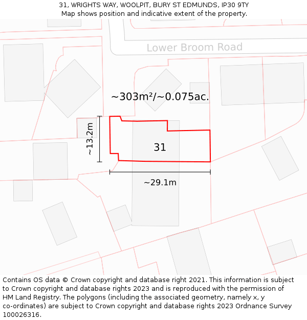 31, WRIGHTS WAY, WOOLPIT, BURY ST EDMUNDS, IP30 9TY: Plot and title map