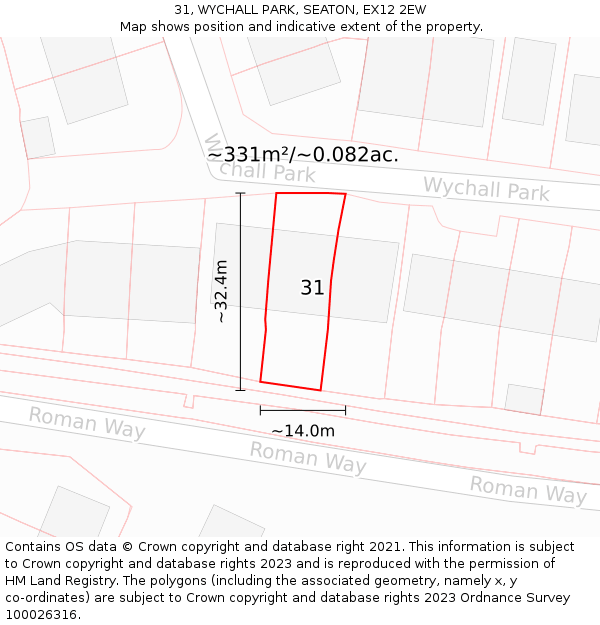 31, WYCHALL PARK, SEATON, EX12 2EW: Plot and title map