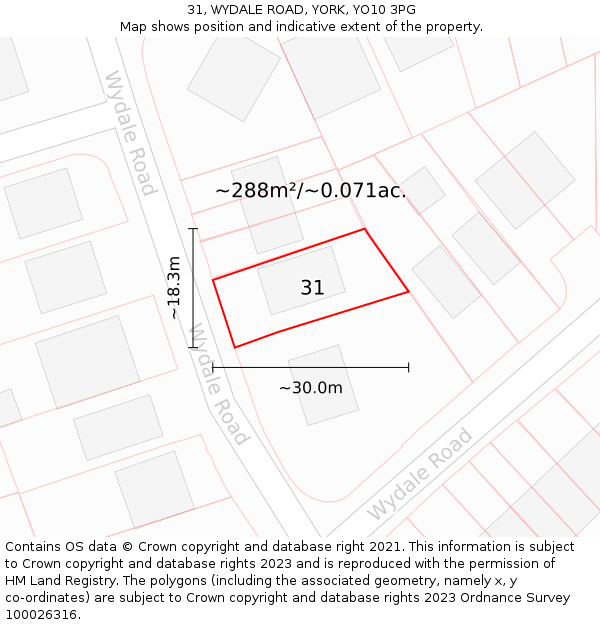 31, WYDALE ROAD, YORK, YO10 3PG: Plot and title map