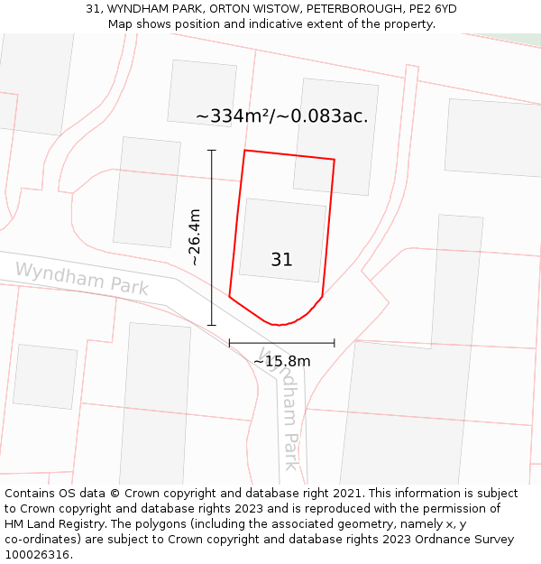 31, WYNDHAM PARK, ORTON WISTOW, PETERBOROUGH, PE2 6YD: Plot and title map