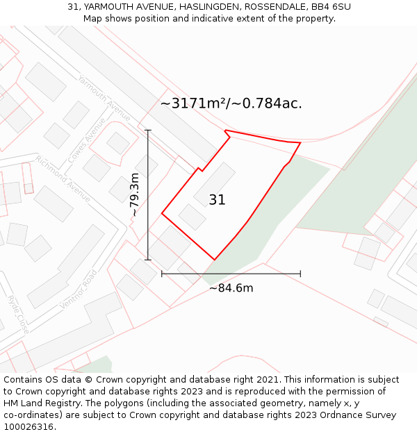 31, YARMOUTH AVENUE, HASLINGDEN, ROSSENDALE, BB4 6SU: Plot and title map