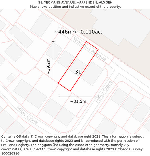 31, YEOMANS AVENUE, HARPENDEN, AL5 3EH: Plot and title map