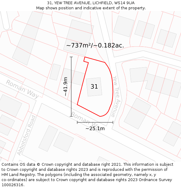 31, YEW TREE AVENUE, LICHFIELD, WS14 9UA: Plot and title map