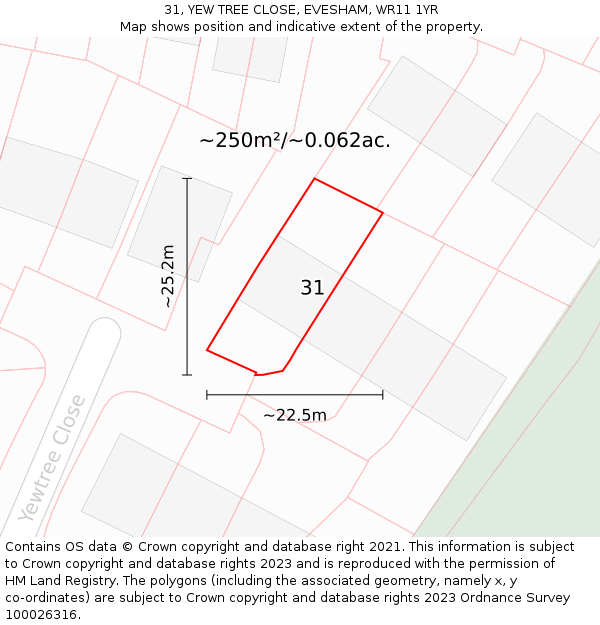 31, YEW TREE CLOSE, EVESHAM, WR11 1YR: Plot and title map