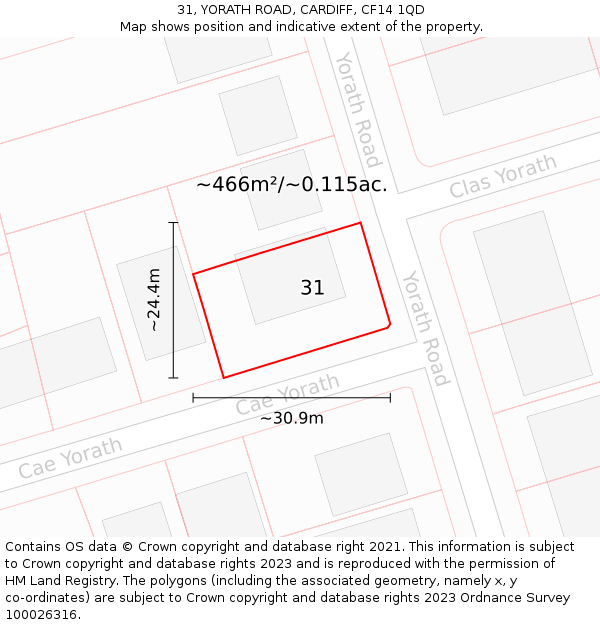 31, YORATH ROAD, CARDIFF, CF14 1QD: Plot and title map
