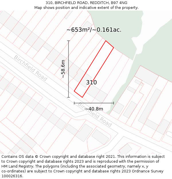 310, BIRCHFIELD ROAD, REDDITCH, B97 4NG: Plot and title map