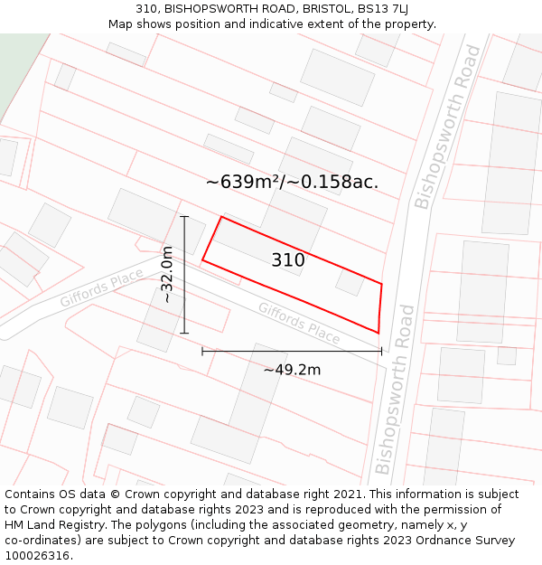 310, BISHOPSWORTH ROAD, BRISTOL, BS13 7LJ: Plot and title map