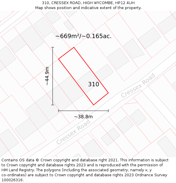 310, CRESSEX ROAD, HIGH WYCOMBE, HP12 4UH: Plot and title map