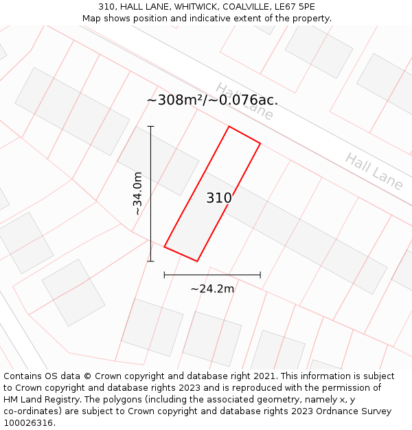 310, HALL LANE, WHITWICK, COALVILLE, LE67 5PE: Plot and title map
