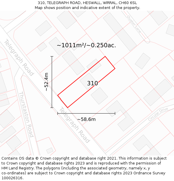 310, TELEGRAPH ROAD, HESWALL, WIRRAL, CH60 6SL: Plot and title map