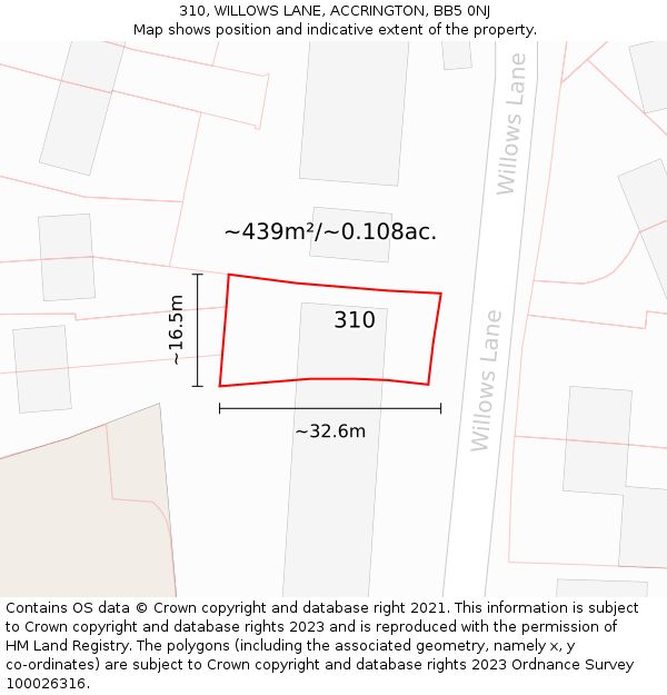 310, WILLOWS LANE, ACCRINGTON, BB5 0NJ: Plot and title map
