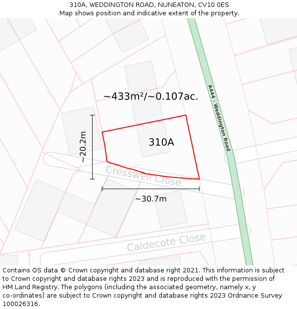 310A, WEDDINGTON ROAD, NUNEATON, CV10 0ES: Plot and title map