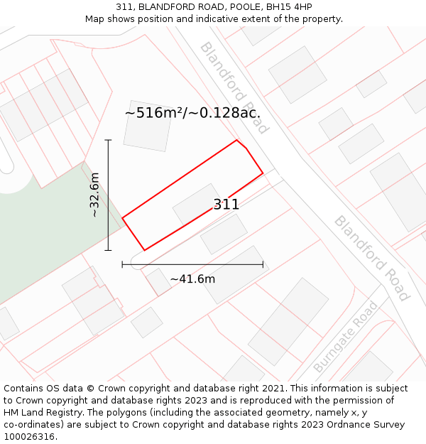311, BLANDFORD ROAD, POOLE, BH15 4HP: Plot and title map