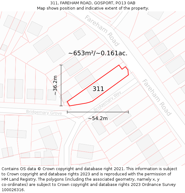 311, FAREHAM ROAD, GOSPORT, PO13 0AB: Plot and title map