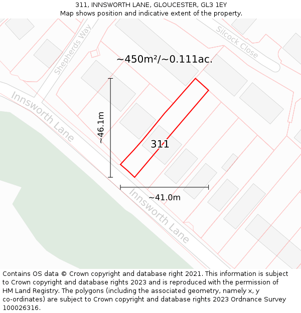 311, INNSWORTH LANE, GLOUCESTER, GL3 1EY: Plot and title map