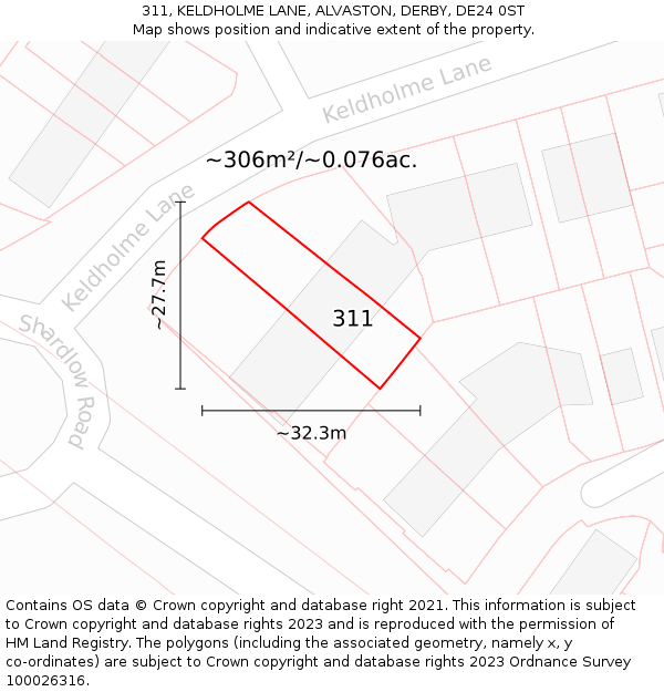 311, KELDHOLME LANE, ALVASTON, DERBY, DE24 0ST: Plot and title map