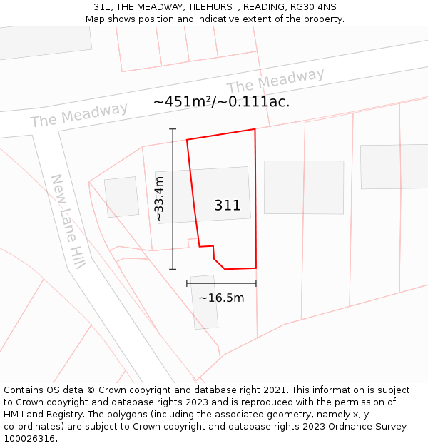 311, THE MEADWAY, TILEHURST, READING, RG30 4NS: Plot and title map