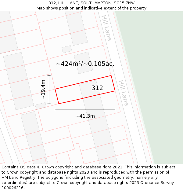 312, HILL LANE, SOUTHAMPTON, SO15 7NW: Plot and title map