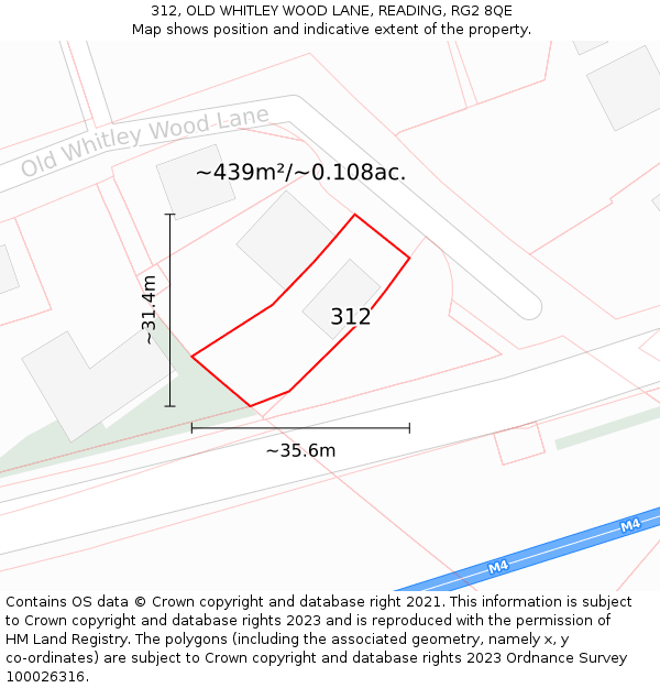 312, OLD WHITLEY WOOD LANE, READING, RG2 8QE: Plot and title map