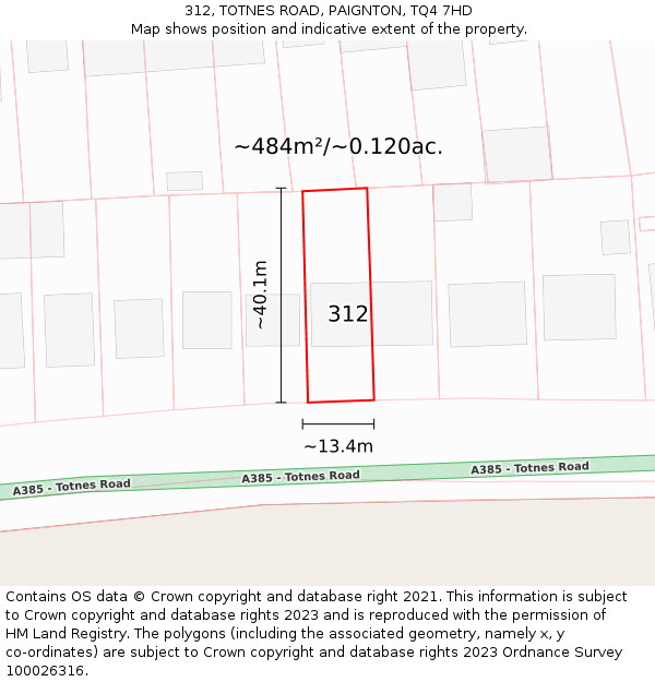 312, TOTNES ROAD, PAIGNTON, TQ4 7HD: Plot and title map