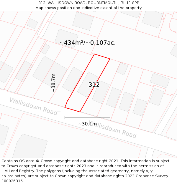 312, WALLISDOWN ROAD, BOURNEMOUTH, BH11 8PP: Plot and title map
