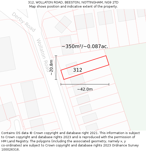 312, WOLLATON ROAD, BEESTON, NOTTINGHAM, NG9 2TD: Plot and title map