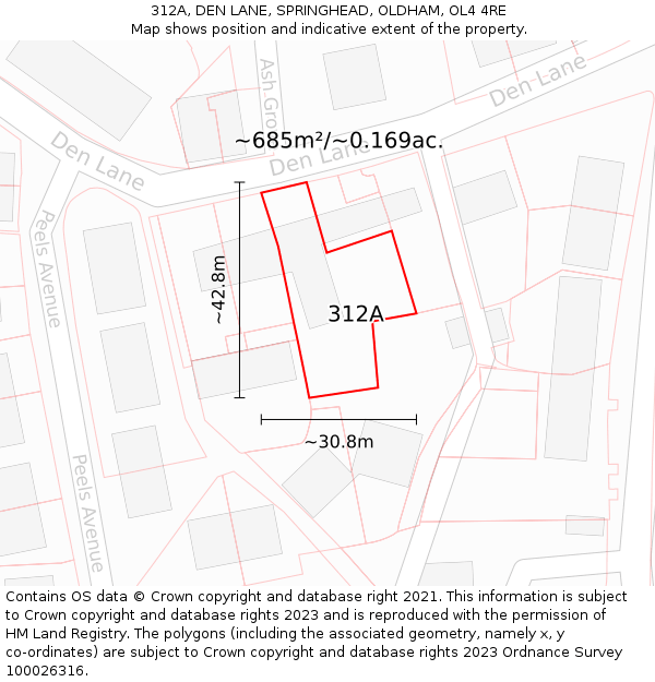 312A, DEN LANE, SPRINGHEAD, OLDHAM, OL4 4RE: Plot and title map