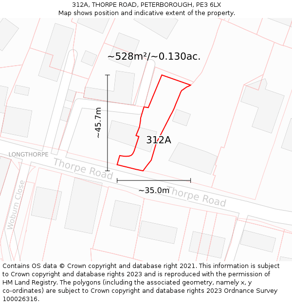 312A, THORPE ROAD, PETERBOROUGH, PE3 6LX: Plot and title map