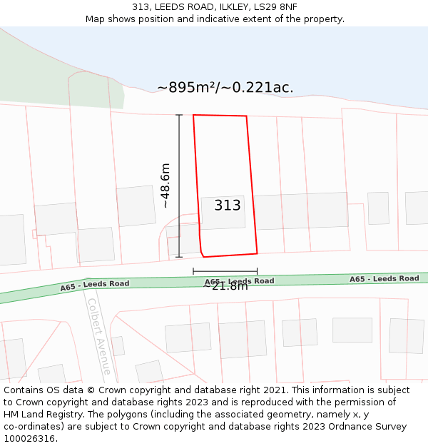 313, LEEDS ROAD, ILKLEY, LS29 8NF: Plot and title map