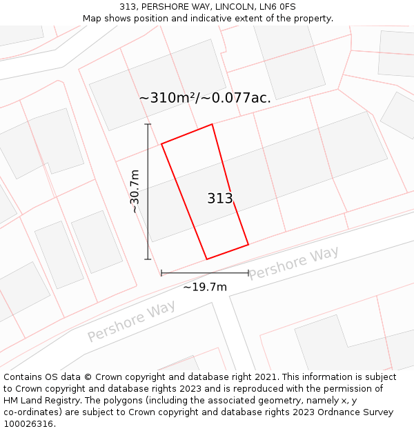 313, PERSHORE WAY, LINCOLN, LN6 0FS: Plot and title map