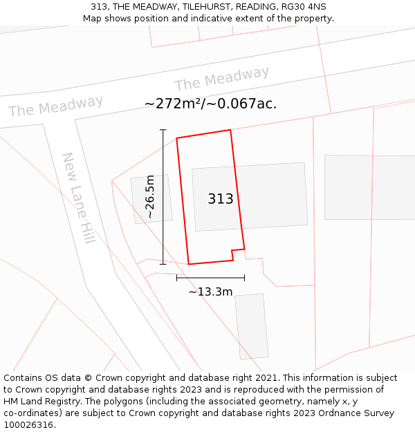 313, THE MEADWAY, TILEHURST, READING, RG30 4NS: Plot and title map