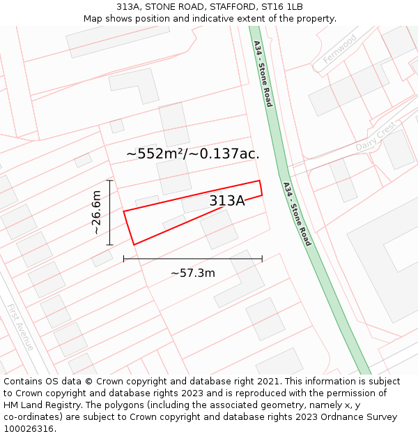 313A, STONE ROAD, STAFFORD, ST16 1LB: Plot and title map