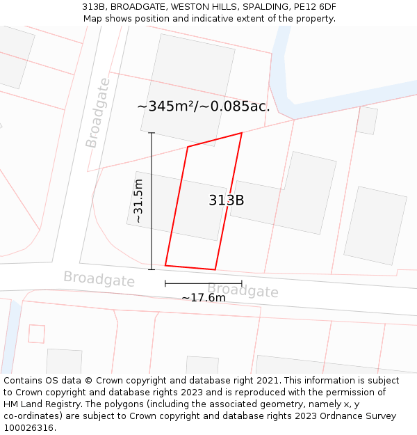 313B, BROADGATE, WESTON HILLS, SPALDING, PE12 6DF: Plot and title map