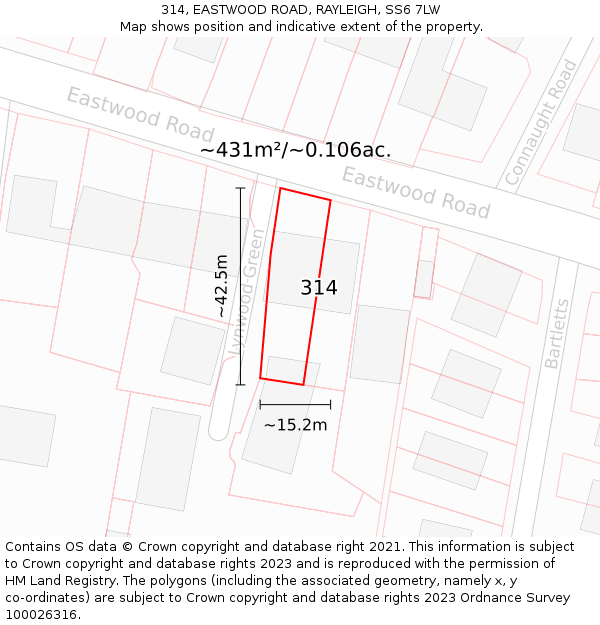 314, EASTWOOD ROAD, RAYLEIGH, SS6 7LW: Plot and title map