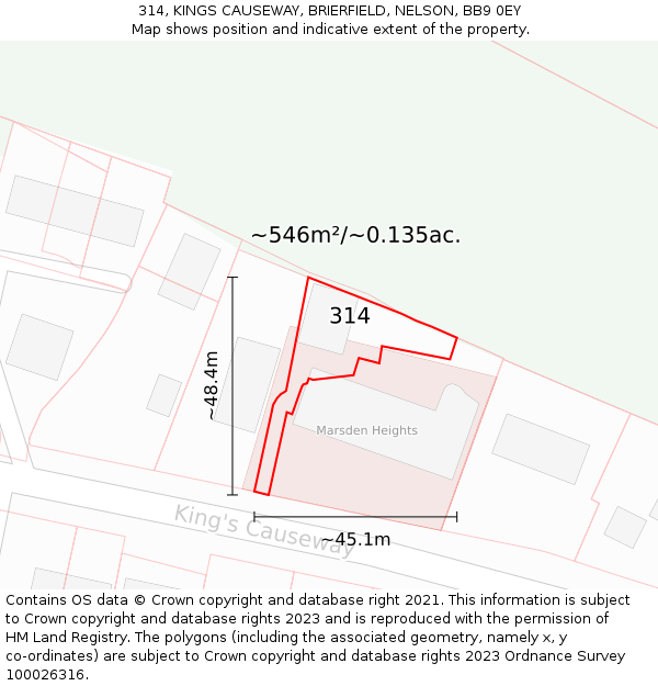 314, KINGS CAUSEWAY, BRIERFIELD, NELSON, BB9 0EY: Plot and title map