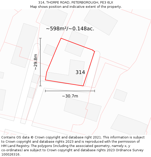 314, THORPE ROAD, PETERBOROUGH, PE3 6LX: Plot and title map