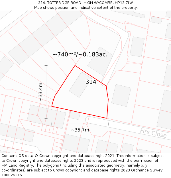 314, TOTTERIDGE ROAD, HIGH WYCOMBE, HP13 7LW: Plot and title map
