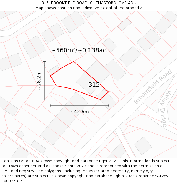 315, BROOMFIELD ROAD, CHELMSFORD, CM1 4DU: Plot and title map