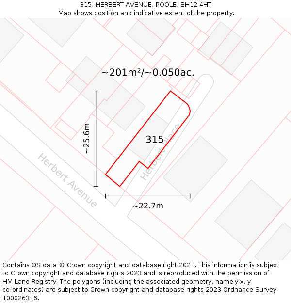 315, HERBERT AVENUE, POOLE, BH12 4HT: Plot and title map