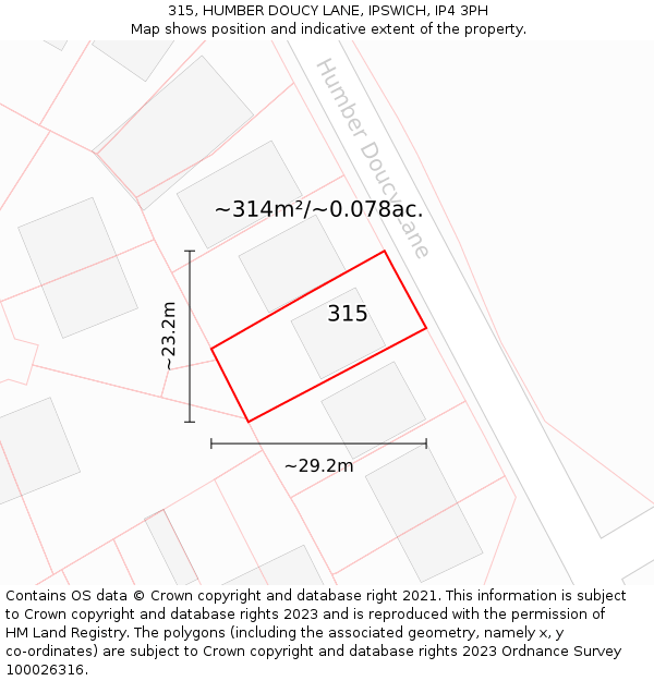315, HUMBER DOUCY LANE, IPSWICH, IP4 3PH: Plot and title map