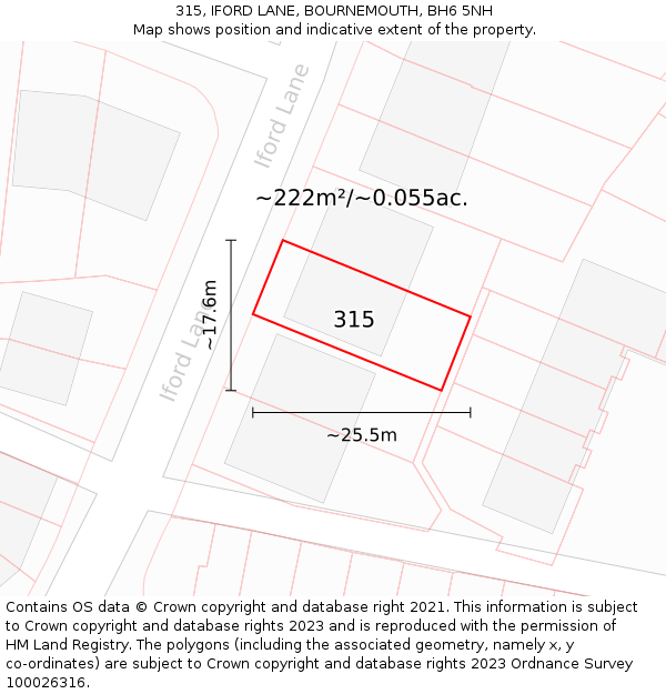 315, IFORD LANE, BOURNEMOUTH, BH6 5NH: Plot and title map