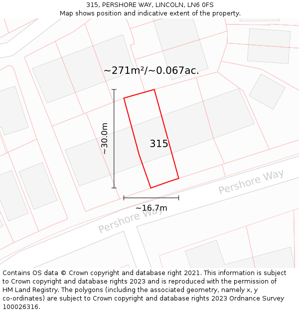 315, PERSHORE WAY, LINCOLN, LN6 0FS: Plot and title map