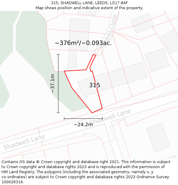 315, SHADWELL LANE, LEEDS, LS17 8AF: Plot and title map