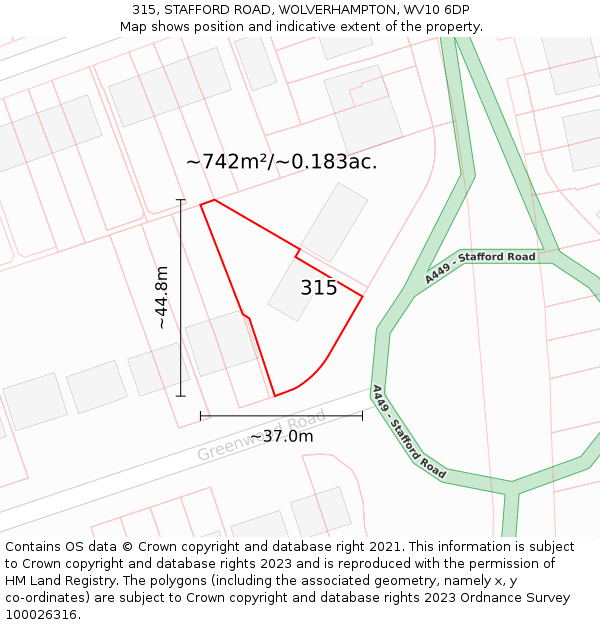 315, STAFFORD ROAD, WOLVERHAMPTON, WV10 6DP: Plot and title map